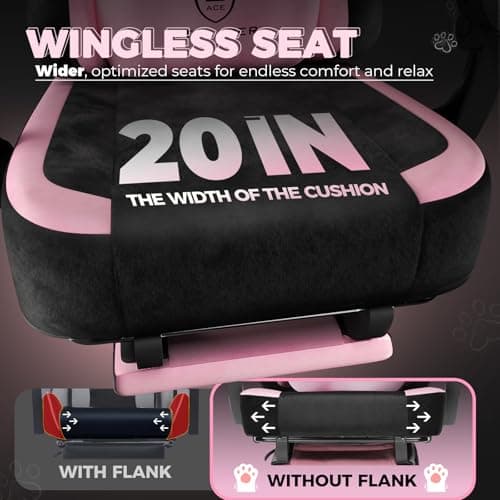 GTPLAYER Pink Gaming Chair Cute with Cat Ears Ergonomic Computer Chair with Cat Embroidery Adjustable Memory Foam Lumbar Support and Headrest Comfortable Reclining Office Chair Soft Velvet Fabric - Thumbnail 6