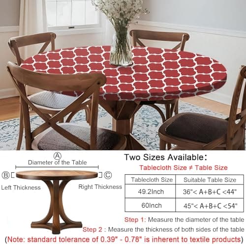 opstellen Fitted Round Tablecloth Wipeable Table Cloths Vinyl Indoor Outdoor Circle Covers for 36-44inch Table Dining Living Room Home Must Haves Gifts Summer Fall Patio Picnic Camping Garden Stuff - Thumbnail 2