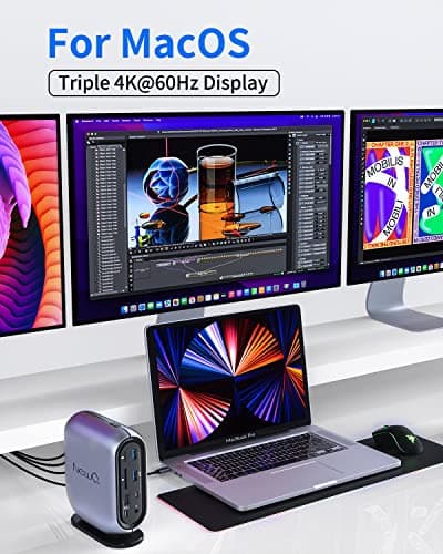 16-in-1 Universal Docking Station for All Laptops with 150W Power Adapter, Triple Monitor for Mac, Windows, ChromeOS, Linux, Dual HDMI, DP, 10Gbps USBC USBA, Gigabit Ethernet, SD/TF, Audio - Thumbnail 3