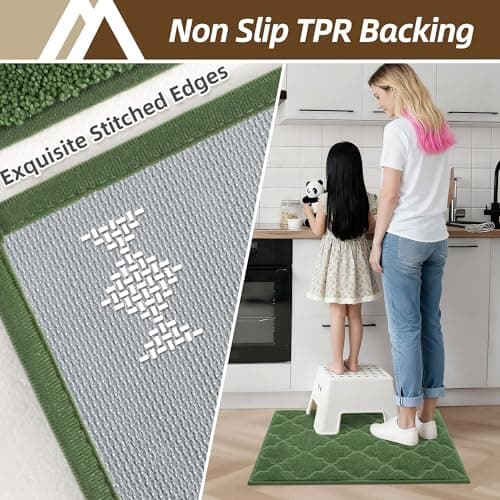 COSY HOMEER Kitchen Rugs 20" x 32" Washable Non Slip Kitchen Mats for Floor Absorbent Kitchen Carpet Soft Rugs for Kitchen,Sink Mat,Entrance,Area Rugs,Green - Thumbnail 3