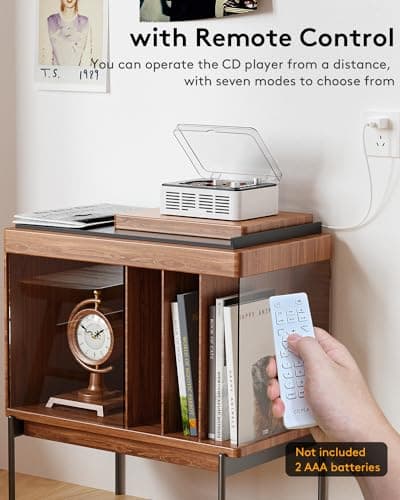 CARONSORT CD Player with Bluetooth Transmitter, Nostalgic Retro Wood Music Player, Built-in Speakers-Bass Boost, FM Radio for Home/Wired&Remote Control-White - Thumbnail 6