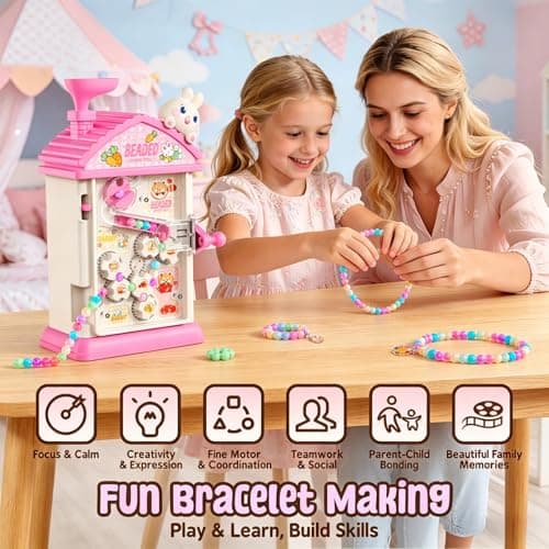 MAGTHIC Charm Bracelet Making Kit- Automatic Hand-Crank Pink House Toys that Inspires Creativity and Imagination, DIY Beaded Jewelry Maker Kit, Friendship Bracelets Birthday Gift for Girls Kids 6-12 - Thumbnail 3