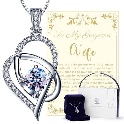 Wedding Anniversary Jewelry Gift for Wife from Husband, Wife Birthday Gift Ideas, Anniversary Heartfelt Romantic Present for Her, 1 Carat Moissanite Diamond Sterling Silver Necklace with 2 Chains