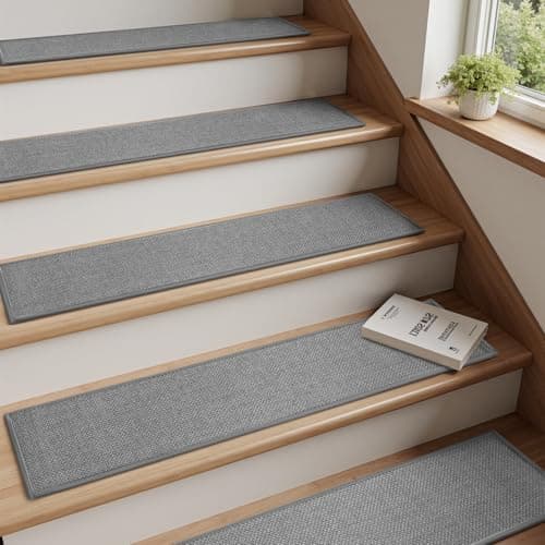 PADOOR Non Slip Stair-Treads Indoor 15PCS, Stair Treads for Wooden Steps Rubber Backing, Carpet Stair Treads Residue Free, Stair Runner Durable Stair Rugs for Kids and Dogs 8"x30" Grey - Image 1