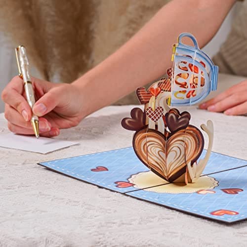 Paper Love Fathers Day Pop Up Card, 3D Coffee Heart, Gift for Dad, Husband, Son - 5" x 7" Cover - Includes Envelope and Note Tag - Thumbnail 3