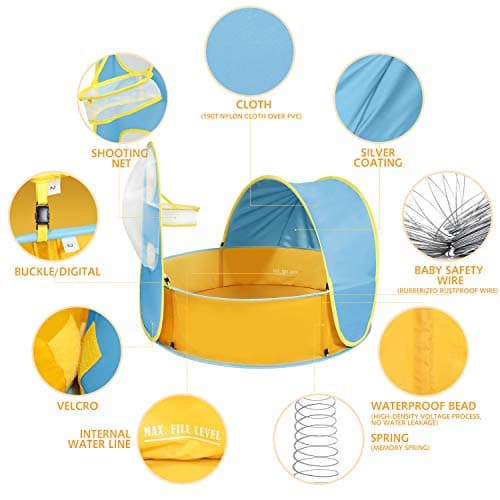 Peradix Paddling Pool for Kids & Pets, Kids Ball Pit Tent 3 in 1, Pop Up Wading Pool Tent with UV Protection Sunshade Canopy Basketball Hoop, Portable Beach Backyard Toys for Indoor Outdoor Activity - Thumbnail 2