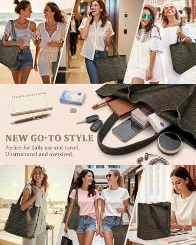 bohunono Woven Cute Tote Bag for Women,Day Bag,Fashion Shoulder Beach purse for vacation Travel Shopping Everyday Casual Use - Thumbnail 6