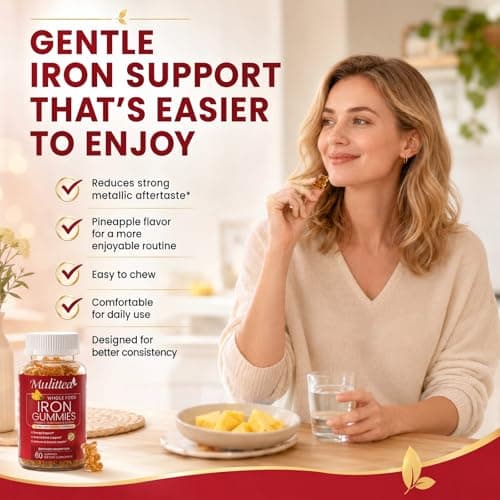 Iron Gummies for Women & Men, 4-Source Iron Supplement with Vitamin C, Folate, B12, B6 & Copper, Blood-Building & Energy Support, Gentle Iron Gummy Vitamins, Vegan Pineapple Flavor, 120 Count - Thumbnail 4