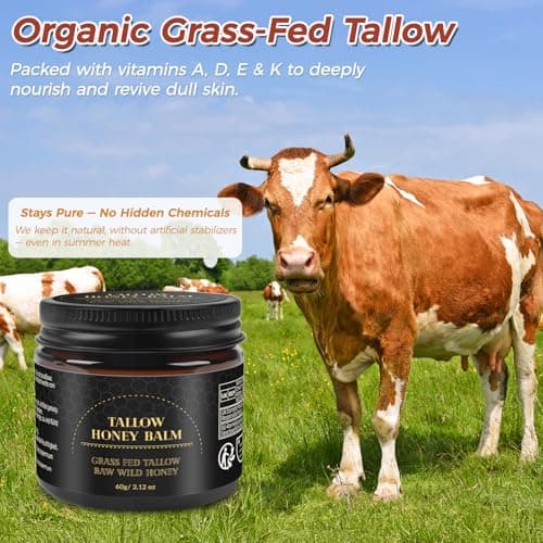 Mokasakiso Beef Tallow for Skin,Tallow and Honey Balm,Organic Grass-Fed Beef Tallow Balm with Honey, Face and Body Moisturizer(60g) - Thumbnail 5