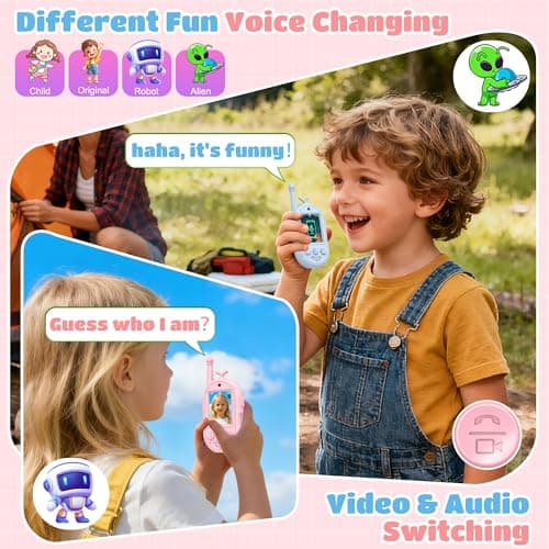 Video Walkie Talkies for Kids-2 Pack, Kids Walkies Talkies with Voice Changer & Sticker Effect, Rechargeable Long RangeIndoor Toys for Outdoor Camping, Hiking, Birthday Gift for Boys Girls Ages 3-12 - Thumbnail 5