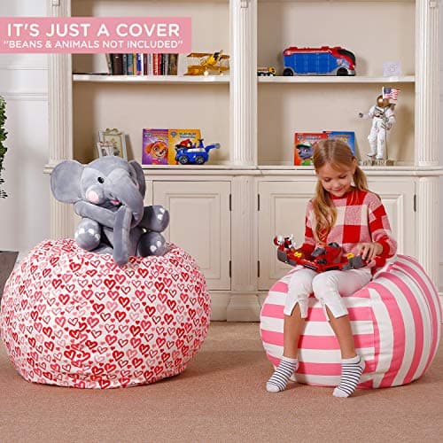 Aubliss Stuffed Animal Bean Bag Storage Chair, Beanbag Covers Only for Organizing Plush Toys, Turns into Bean Bag Seat for Kids When Filled, Medium 32"-Canvas Pattern Heart - Thumbnail 6
