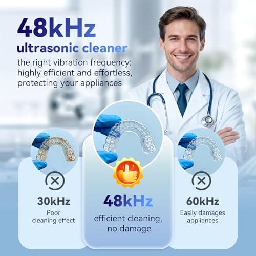 UMPOPO Ultrasonic Retainer Cleaner Machine 48kHz, Dental Cleaning Pod, Ultrasonic Retainer Cleaner for Dentures, Aligners, Mouth Guards, Toothbrush Heads and Jewelry with 200ML Capacity, LAB Supply - Thumbnail 3