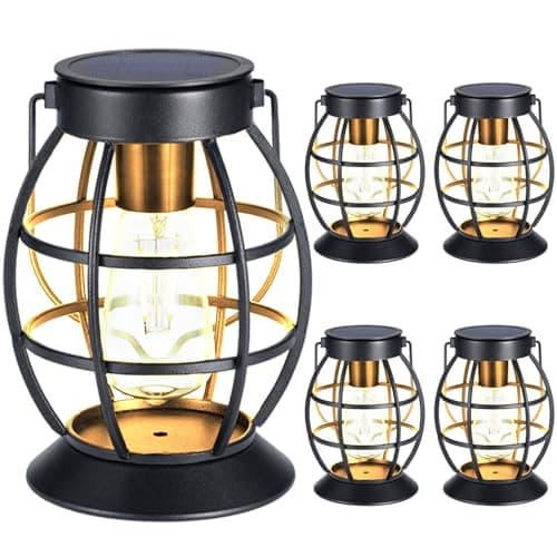LeiDrail Solar Lantern Outdoor Hanging Waterproof Lights, Metal LED Lanterns Sun Powered Landscape Decor for Table Garden Yard Patio Pathway Porch 4 Pack - Image 1