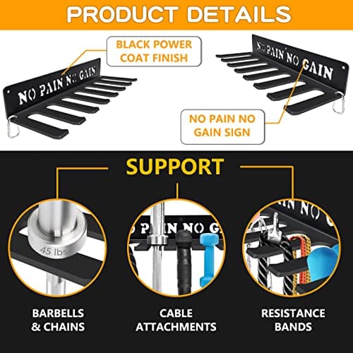 Gym Home Rack 8 Hook Heavy-Duty Wall-mounted Organizer Multi-Purpose Workout Gear Wall Hanger Storage for Resistance Bands Jump Ropes Lifting Belt Fitness Bands Barbells Carabiners Included (NO PAIN NO GAIN) - Thumbnail 6