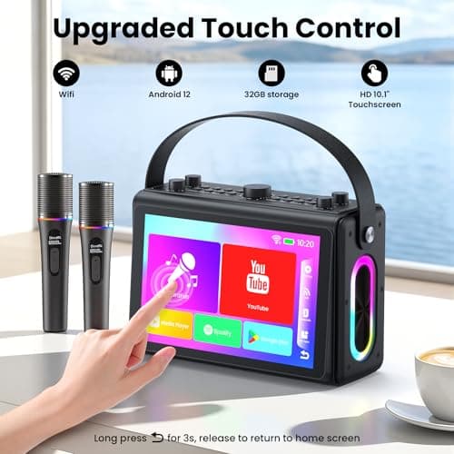 Karaoke Machine for Adults, Built-in 10.1" HD Lyrics Screen, Supports WiFi Bluetooth HDMI USB and TF, Portable Karaoke Player with 2 Wireless Microphones for Home Party Family Gathering - Thumbnail 2