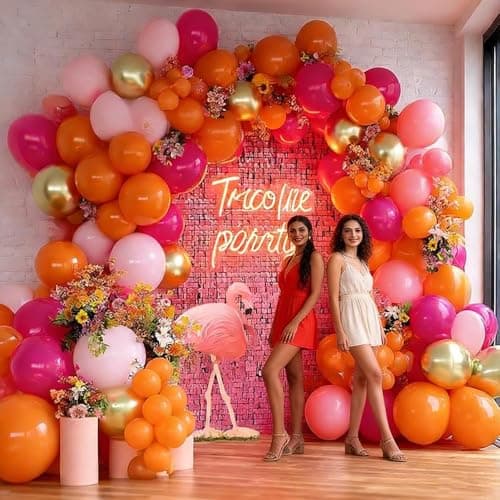 Pink Orange Balloon Garland, Double Stuffed Hot Pink Dark Magenta Balloon Arch Kit Metallic Gold Latex Balloons for Mother's Day Birthday Wedding Baby Shower Tropical Party Decorations - Thumbnail 6