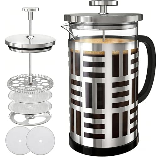 PSAVGLA French Press Coffee Maker 34 oz, Glass Coffee Press with 304 Stainless Steel Filter, Plastic-Free Brewer for Coffee, Cold Brew,Tea & Cocoa, With Extra Filter - Image 1