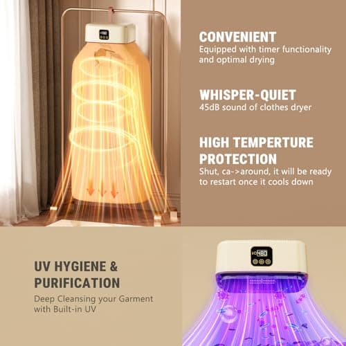 Portable Clothes Dryer, 8H Timer, w/Remote Control & Dry Bag, Mini Compact Foldable Fast Electric Dryer Machine for Laundry, Travel, Apartment, RV, Dorm, Quiet 45dB, Energy Save, 600W - Thumbnail 4