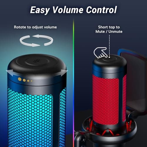 TONOR Gaming Microphone Set with Boom Arm, Vocal Condenser Microphone for PC with Stand, USB Mic with controllable RGB Light, One Tap Mute, Volume Control, for Discord, Twitch Streaming, TC310+ - Thumbnail 5