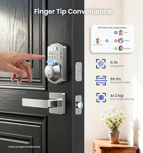Veise VE012W-L Built-in Wi-Fi Fingerprint Smart Lock with Lever Handle Set, App Remote Control, Keyless Entry for Front Door, Deadbolt Digital Backlit Keypad, Voice Assistant, Auto Lock, Satin Nickel - Thumbnail 5
