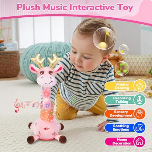 JISON21 Dancing Talking Giraffe Toy,Tummy Time Giraffe for Baby Toddler, Toddler Infant Baby Toys Gifts, Baby Toys Interactive Volume Adjustable, Giraffe that Repeats What You Say for Birthday Gifts - Thumbnail 3