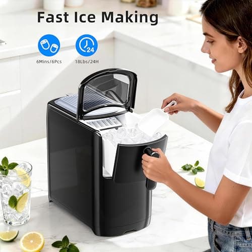 Antarctic Star Portable Countertop Ice Maker with Self-Cleaning, 18Lbs/24H, One-Touch Operation, Ice Scoop for Home, Kitchen, Office(Black) - Thumbnail 2