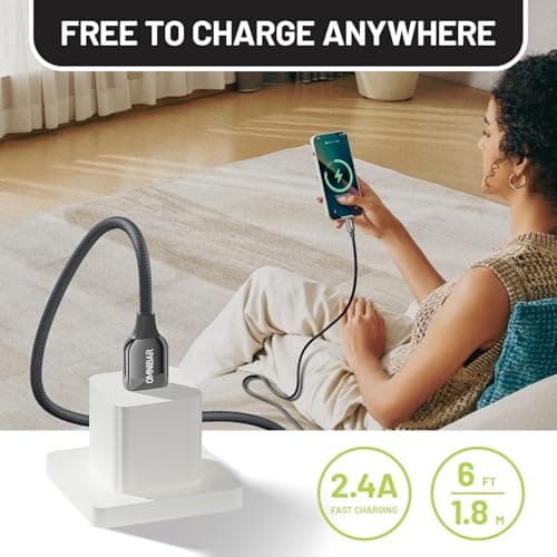 Omnibar Heavy Duty USB A to Lightning Cable 6FT, MFi Certified Apple Lightning Cable, Nylon Braided iPhone Charger Cord for iPhone 14/13/12/11 Pro Max/XR/XS/X iPad AirPods BeatsX CarPlay Cable - Thumbnail 5