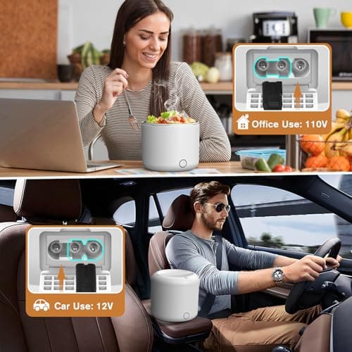 Vabaso Electric Lunch Box for Adults, 41oz 80W Heated Lunch Box, 12V/24V/110V/220V Portable Food Warmer White Elephant Gifts for Men Car Truck Work with 1.2L 304 Stainless Steel Container - Thumbnail 3