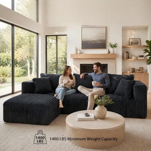 Deep Seat L Shaped Couch, Modular Boneless Sectional Sofa with Ottoman, Modern Cloud Sectional Couch, No Assembly Living Room Sofa for Apartment, Bedroom & Living Room, 3 Seat + 1 Ottoman - Thumbnail 5