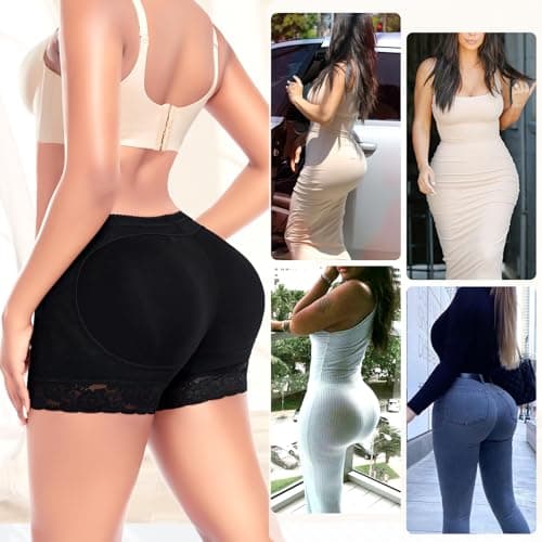 Padded Underwear for Women Butt Lifter Panties Booty Pads Butt Enhancer Lace Boyshorts Shapewear (#3 Black+black, XX-Large) - Thumbnail 5