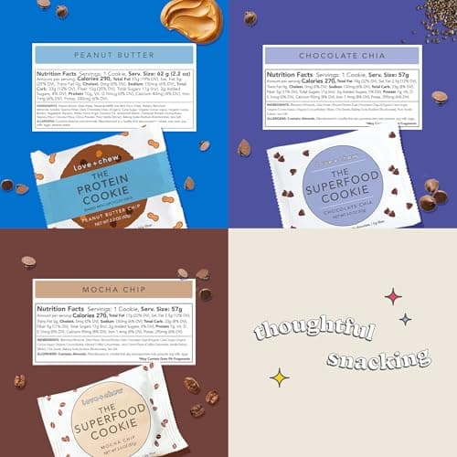 Love + Chew Soft Baked Vegan Cookies, Gluten Free, 7-10g Plant Based Protein Per Cookie, Healthy Snacks, Individually Wrapped Chocolate Cookies, Chocolate Lover Variety Pack, 12 Pack - Thumbnail 3