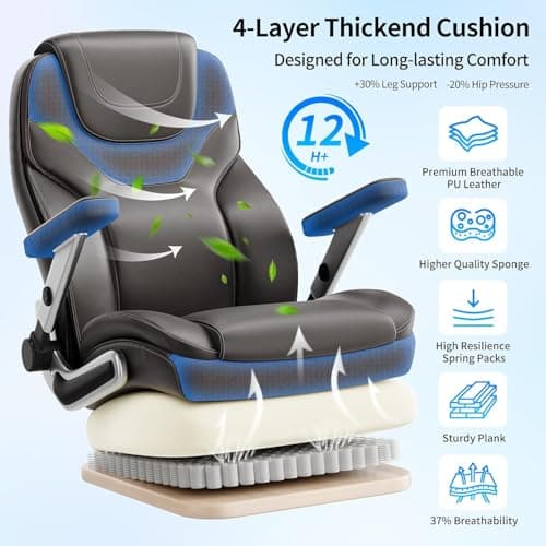 CoziCradle Big and Tall Office Chair with 5D Arms, 600lbs Fabric & PU Leather Heavy Duty Desk Chair, Adjustable Lumbar Support & Height, Tilt Function, High Back Ergonomic Executive Computer Chair - Thumbnail 5