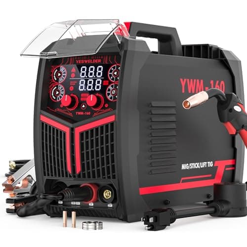 YESWELDER 160A MIG Welder, 110V/220V Dual Voltage, 4 in 1 Gas MIG/Flux Core MIG/Lift TIG/Stick Multiprocess Large LED Digital Display MIG Welding Machine - Image 1