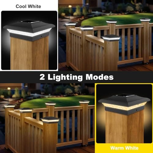 T-SUN Solar Post Cap Lights 6 Pack for 4x4 Vinyl Wooden Posts, Waterproof Outdoor Warm & Cool White(3000K/6000K) Solar Powered for Deck Garden Patio Lighting - Thumbnail 4