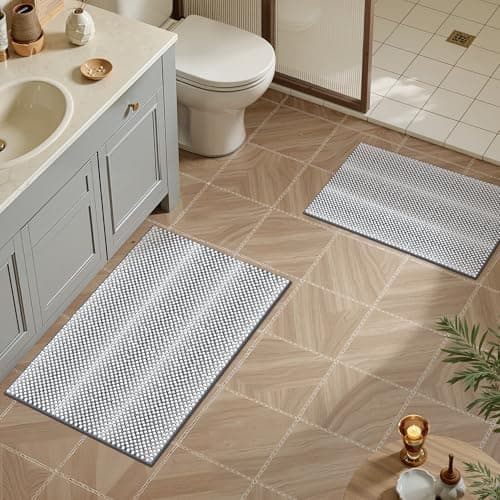 ComiComi Gray Bath Mats Plush Pom-Pom Super Absorbent Bathroom Rug Sets 2 Piece Non Slip Machine Washable Bath Mat for Bathroom Floor Quick Dry 16" x 24" + 20" x 32" - Image 1
