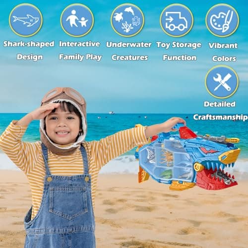 Frontoytall Shark Ocean Animal Toys Set with 18 Piece Sea Creatures & Transport Vehicles, Double-Side Storage + Portable Handle, Educational Bath Toys for Kids Ages 3-12 Years Old - Thumbnail 5