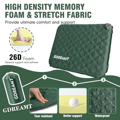GDREAMT Inflatable Seat Cushion, Self-Inflating Memory Foam Stadium Seats Cushion Lightweight & Compact Chair Sitting Pad Airplane Cushion for Long Flight Travel Outdoor Camping Car Bleachers Office - Thumbnail 4