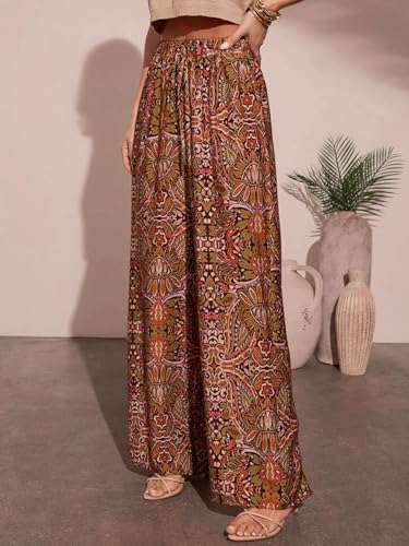 COCOMARTS Women Pants Wide Leg High Waist Palazzo Pants Casual Loose Flowy Lounge Pant Boho 2026 Vacation Outfits with Pocket Paisley X-Large - Thumbnail 2
