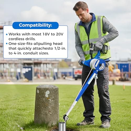 Handheld Cable Puller - Drill Powered Wire Tugger with 1000lb Pulling Force - Features Adjustable Telescoping Boom Arm & Universal Conduit Head - Heavy Duty Electrician Tool for 1/2" to 4" Wire Runs - Thumbnail 5