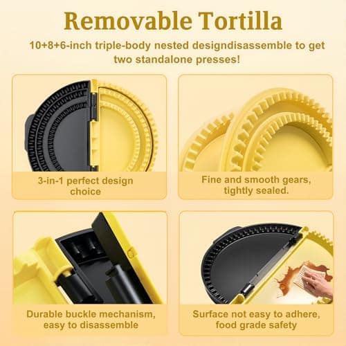 3-in-1 Tortilla Sealer - Adjustable Size For 6"-8-10" Crust,Detachable Tortilla Sealer Leak-proof Shark Tooth Design Dishwasher Safe, Suitable for Burritos,Dumplings,Pancakes (Yellow) - Thumbnail 3