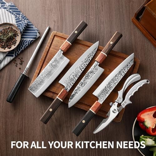 XCHIEF PRO Japan Knife Set, High Carbon Steel Japan Nakiri Santoku Knife Set, Hand Forged Meat Cleaver Butcher Knife with Accessories for Kitchen, Camping BBQ Knives Set with Bag - Thumbnail 4