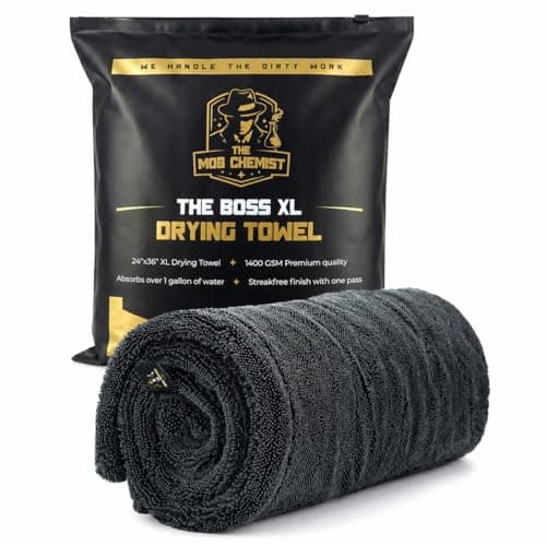 The Mob Chemist The Boss XL Drying Towel, 24” x 36” Twisted Loop Microfiber, 1400 GSM, Ultra Absorbent Premium Car Drying Towel for Cars, Trucks, SUVs, RVs and Motorcycles
