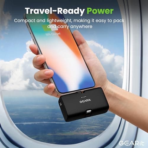 GEARit 5000mah Power Bank - Dual Output, Mini Battery Pack with Integrated USB-C and Lightning Connectors - Compact, Small Portable Charger Compatible - Black - Thumbnail 5