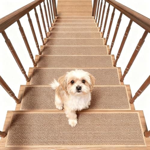 Non Slip Stair-Treads for Wooden Steps Indoor, 15 PCS Stair-Carpet Treads Washable Stair-Runner Rugs for Kids and Dogs, Stair Runner Rugs, 8" X 30" Beige - Image 1