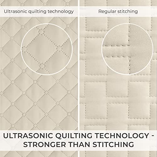 Mellanni Twin Bedspread Coverlet Set - Bedding Cover with Sham - Ultrasonic Quilting Technology - 2 Piece Oversized Quilt Set - Bedspreads & Coverlets (Twin, Paloma Beige) - Thumbnail 2