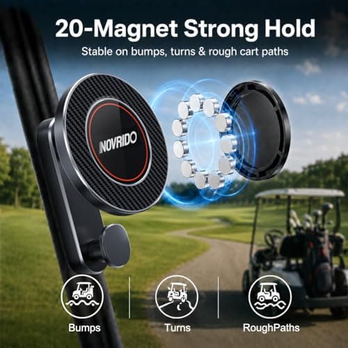 Golf Cart Phone Holder Magnetic for MagSafe iPhone, Zinc Alloy Golf Cart Phone Mount with Gear Hook, 20-Magnet Strong Hold, 360° Rotation for Swing Recording, Fits iPhone 12–17 & Other Phones - Thumbnail 6