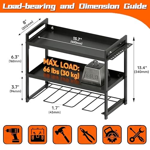 LylovolJovo Tool Organizer–drill rack-Wall Mounted–3-Tier–66 lb Capacity–Suitable for Cordless Tool Storage - Thumbnail 3