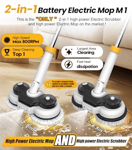 qimedo 800RPM Cordless Electric Mop, 6000mAh Battery Electric Power Scrubber & Mops for Floor Cleaning, Best Automatic Spin Mops with Smart Display,Rotating Mop with LED Light & Water Spray - Thumbnail 2