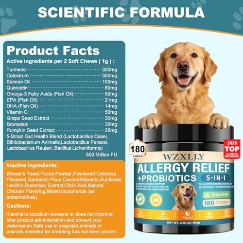 Dog Allergy Chews, Allergy Immune Bites for Dogs, Itching Skin Relief, Itchy Ears, Anti Itch, Paw Licking Treatment, Seasonal Allergies, Dog Probiotics for Digestive Health & Gut Health, 180 Chews - Thumbnail 6