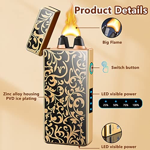 RSBYE Big Flame Electric Lighter Plasma Lighters Cool Lighters with LED Battery Indicator, Windproof Arc Lighter, Butane for Man & Woman(Bloom) - Thumbnail 3